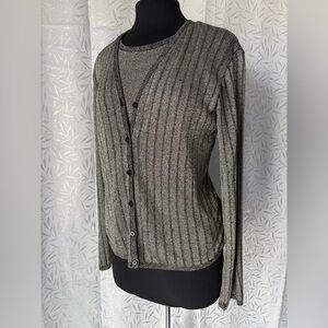 Sag Harbor Black and Gold Button-Up Cardigan and Attached Tank